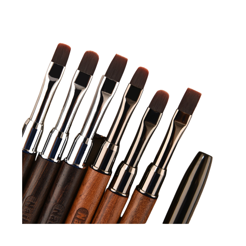 Luxury Nail Brush Crimped Ferrule Wood Handle Nylon Liner Hair Shape DIY Professional Tools