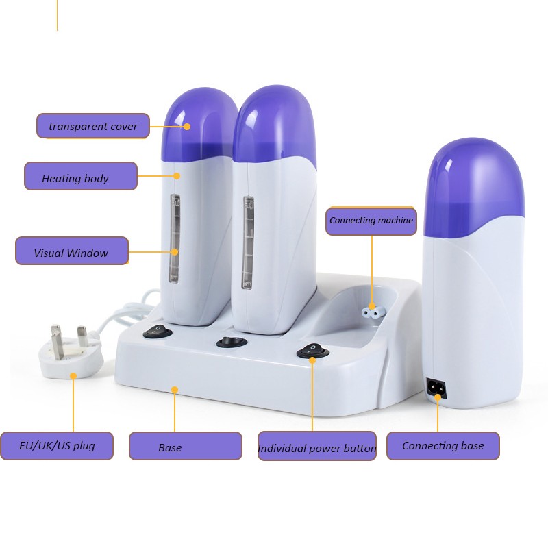 Portable Triple Wax Warmer for Hair Removal Electric Depilatory Wax Heater for Hands Body Feet-Home & Travel Use UK JP Plugs