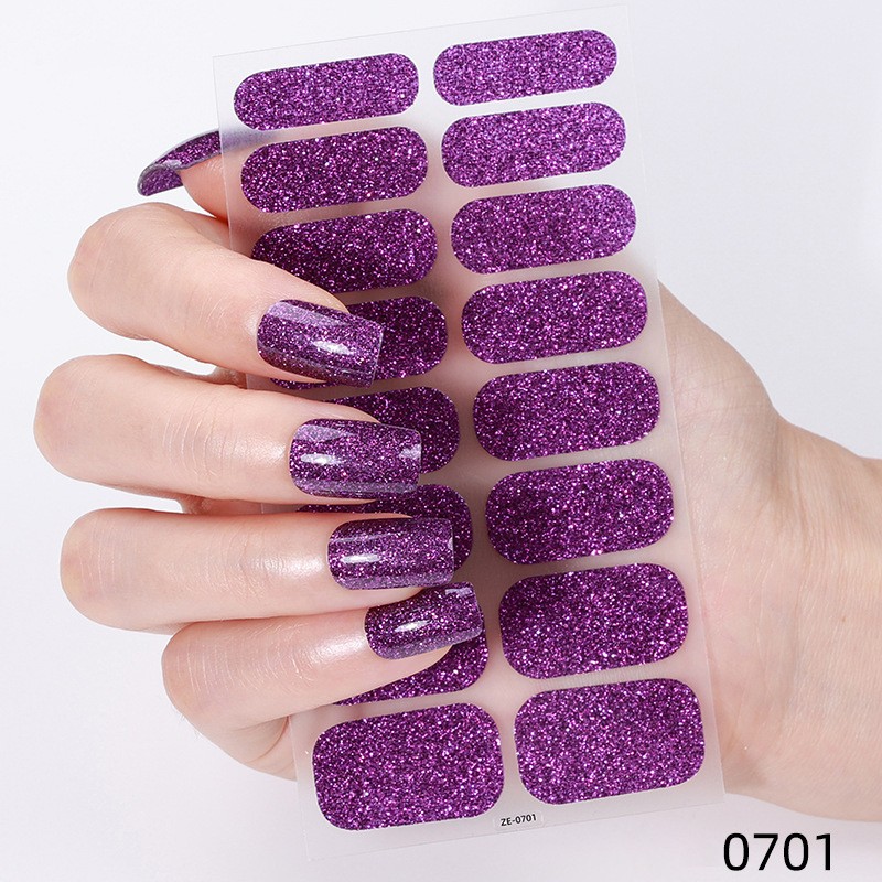 Qualitative 16 Finger Pure Scallion Series French Style Nail Polish Decals Rhinestone Versatile Adhesive PET Films  with Art