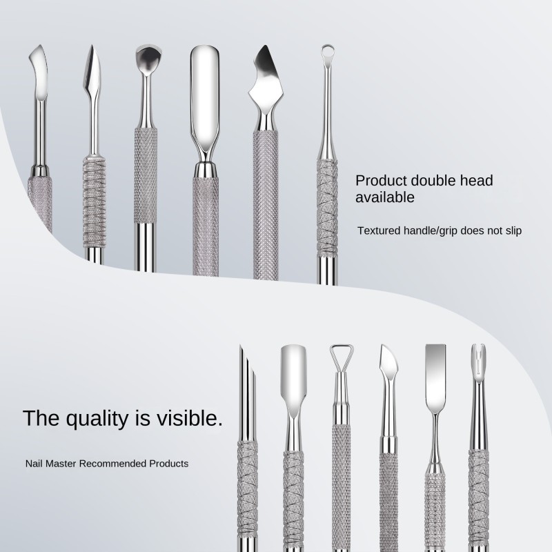Multi-Functional Steel Cross-Border Nail Cuticle Pusher Double-Headed Beveled Arc-Shaped Dead Skin Tool Russian Nail Art Tool