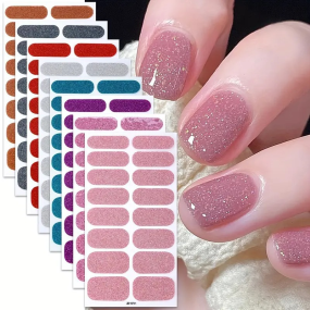 New Trend French Style Nail Polish Film Stickers Solid Color Glitter Plastic Christmas Nail Decals for Amazon Best Seller