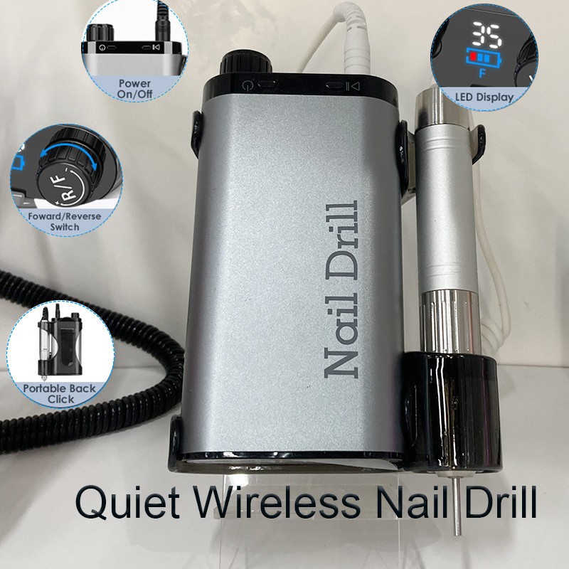 Professional 35000RPM Rechargeable Nail Drill Machine High Speed Manicure Pedicure Electric Efile UK Plug Portable Cordless Bit