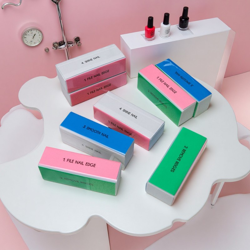 High Foaming Soft Square Manicure Disposable Nail Buffer Four-Sided Sanding File Block with Polish for Nail Art Tools