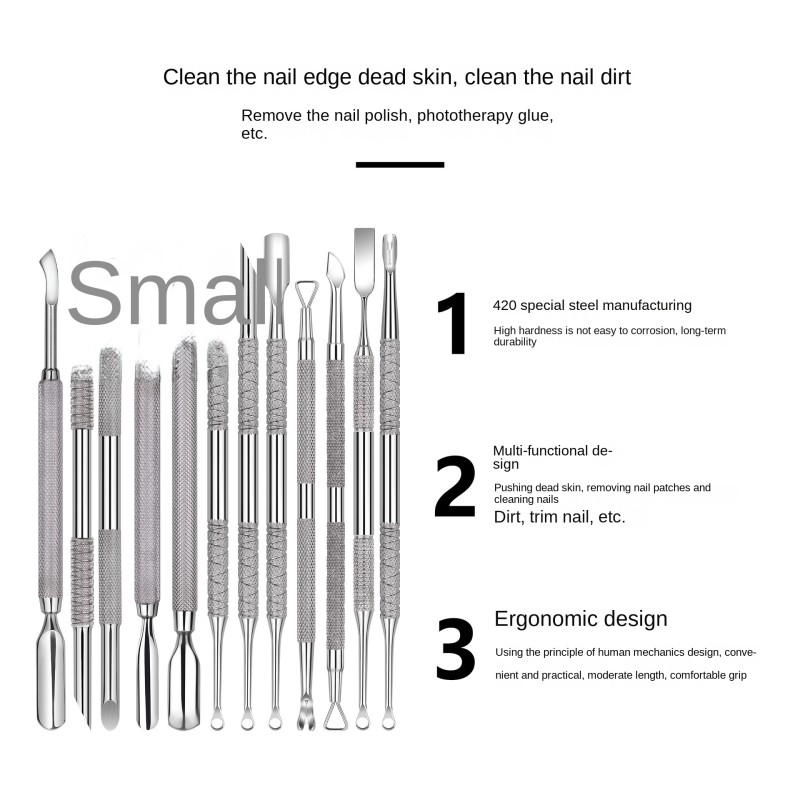 Multi-Functional Steel Cross-Border Nail Cuticle Pusher Double-Headed Beveled Arc-Shaped Dead Skin Tool Russian Nail Art Tool