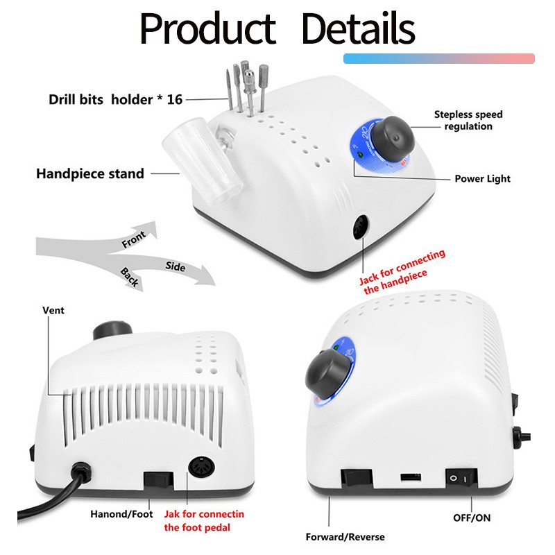 OEM 65W Ultra Strong 210 Korea Original & 102L Nail Making Machinery 40000rpm Brush Strong 210 E-file Nail Drill Machine