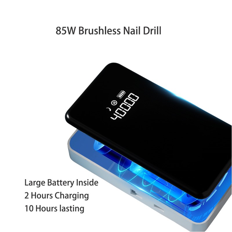 Professional Cordless Electric Nail Drill Machine 40000RPM Brushless Portable Handpiece with Barrel Shape