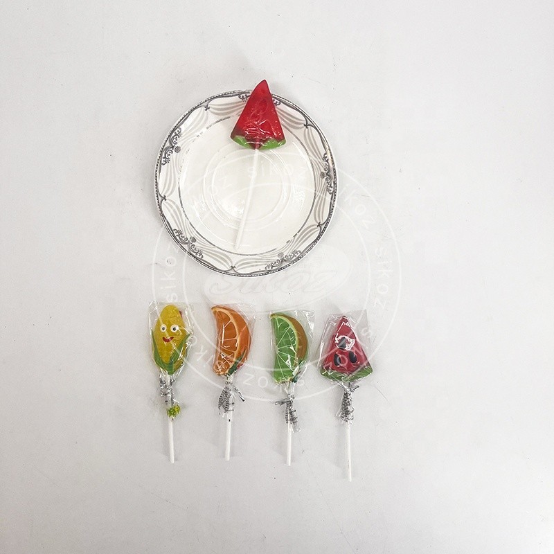 Mixed Fruit Flavor Watermelon, Orange, Corn Shaped Lollipop Candy