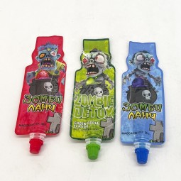 Three Types of Squeezed Jam with Different Fruit Flavors: Strawberry, Green Apple, and Blueberry