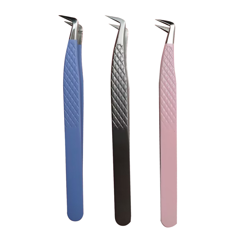 Lash Tweezers Supplier - J Curve Beige Blue Fiber Tip Nano Tip Tweezers