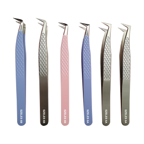Lash Tweezers Supplier - J Curve Beige Blue Fiber Tip Nano Tip Tweezers