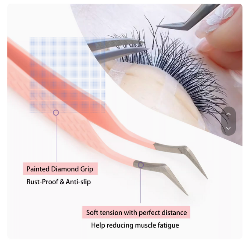 Stainless Steel Eyelash Tweezers Supplier - Volume Lash Fiber Tip Curved Grip