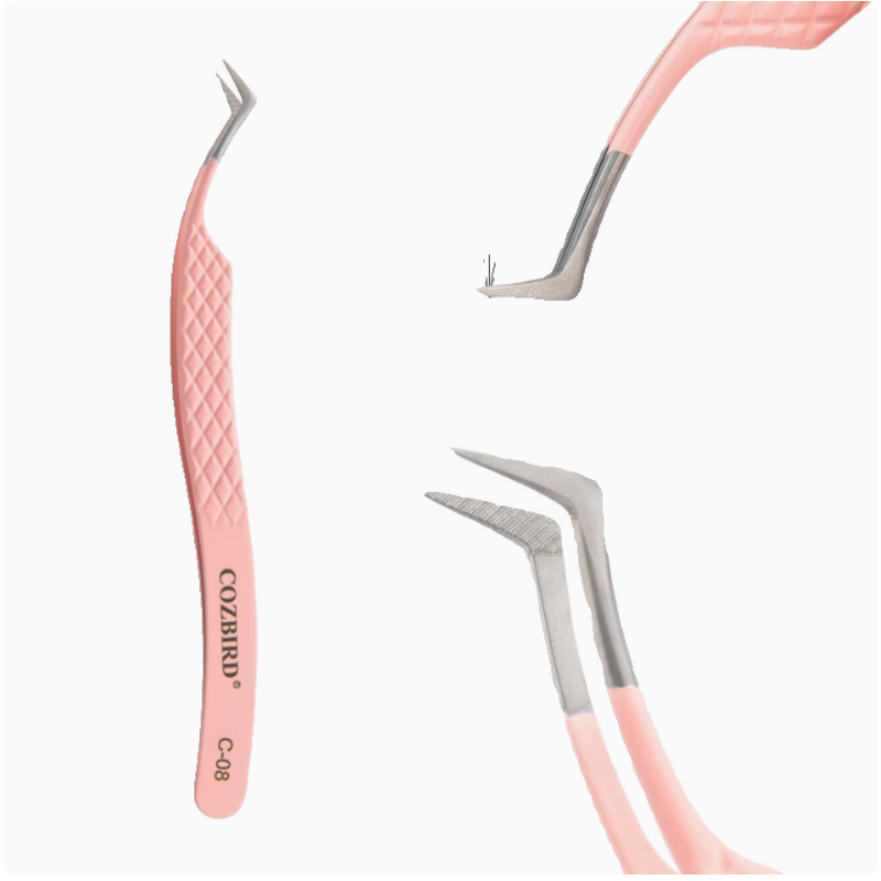 Stainless Steel Eyelash Tweezers Supplier - Volume Lash Fiber Tip Curved Grip