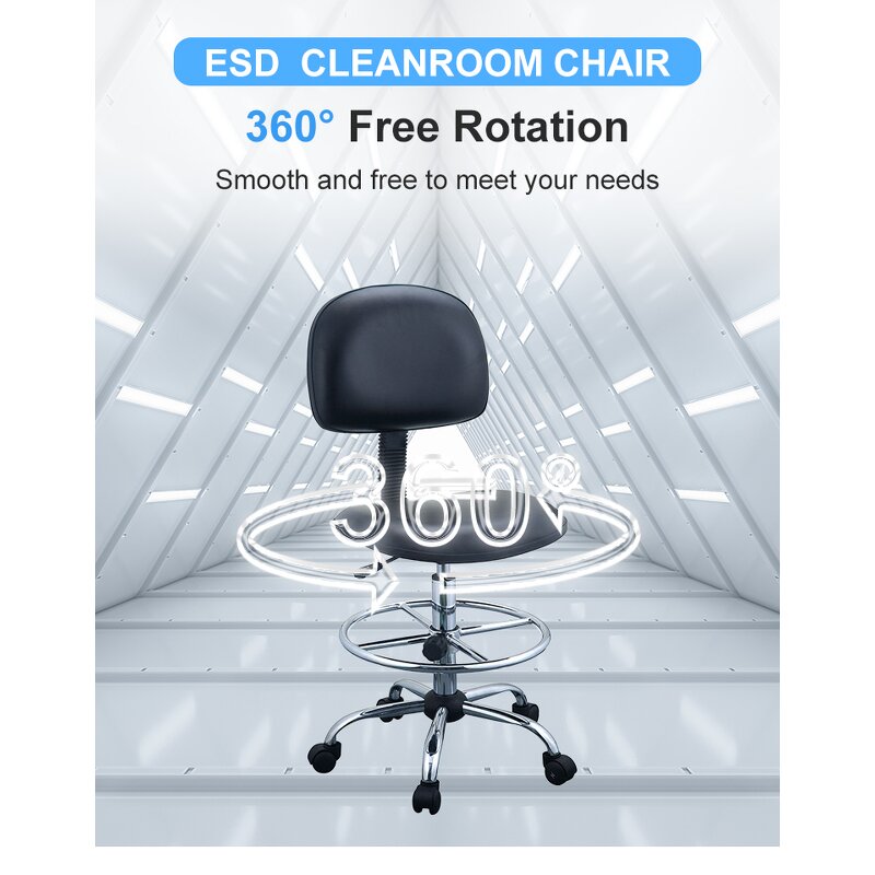ESD Cleanroom Chair Supplier - Adjustable PU Leather with Foot Rest