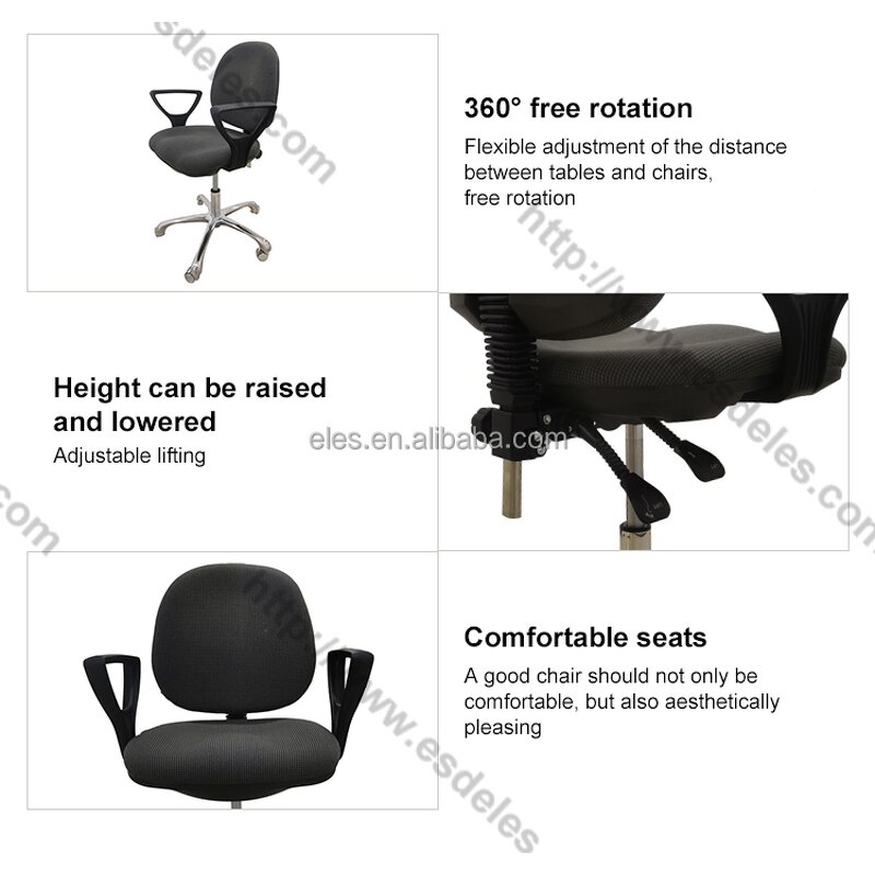 ESD Fabric Chair Factory - Grey Ergonomic Swivel Adjustable Footrest Chair