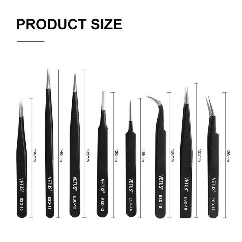 VETUS ESD Tweezers Factory - Antistatic ESD-10 to ESD-17 Series Tweezers