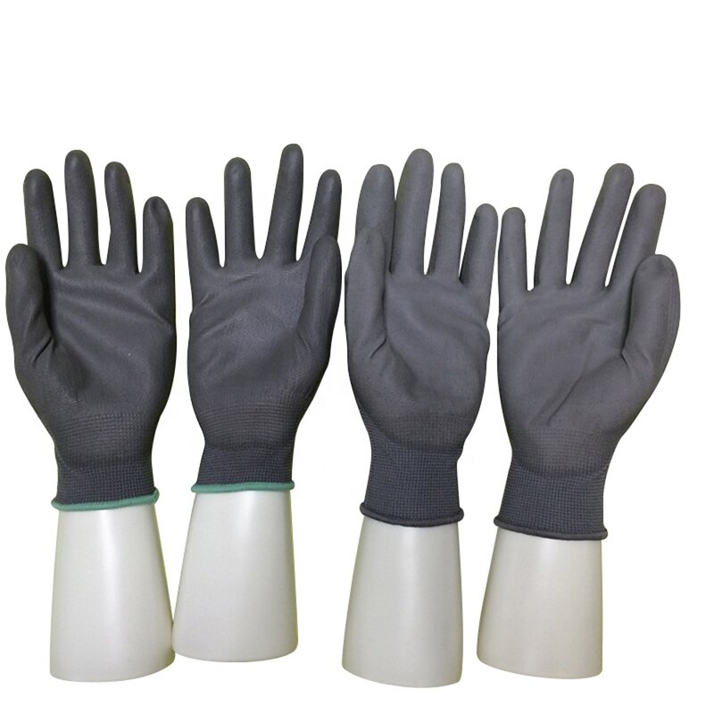 Safety Gloves Supplier - Black Gray PU Palm Coating Work Gloves