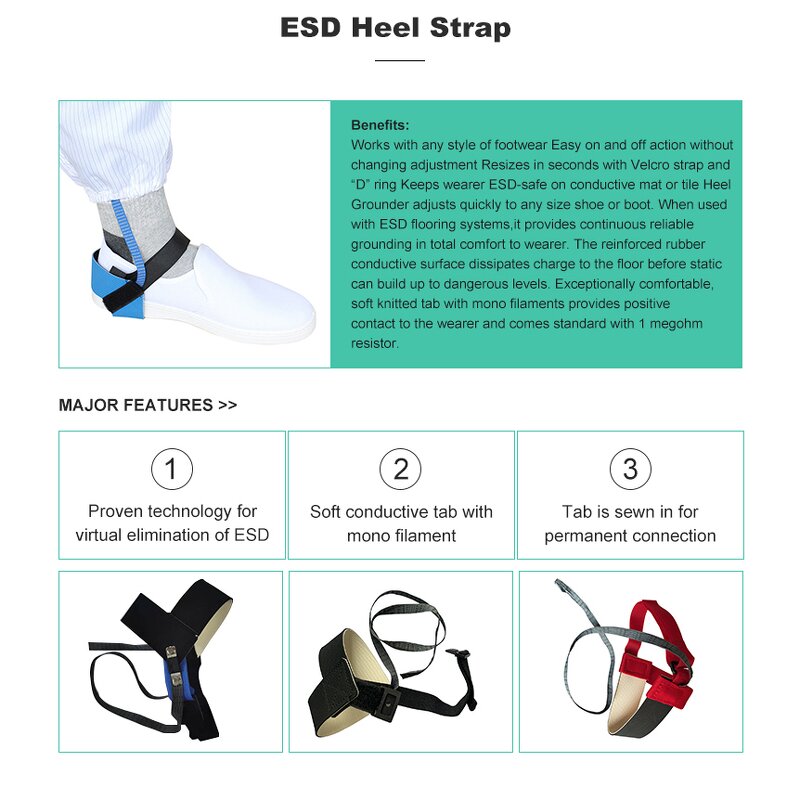 ESD Heel Strap Supplier - Worksite Safe Conductive Shoe Solution Hook Loop