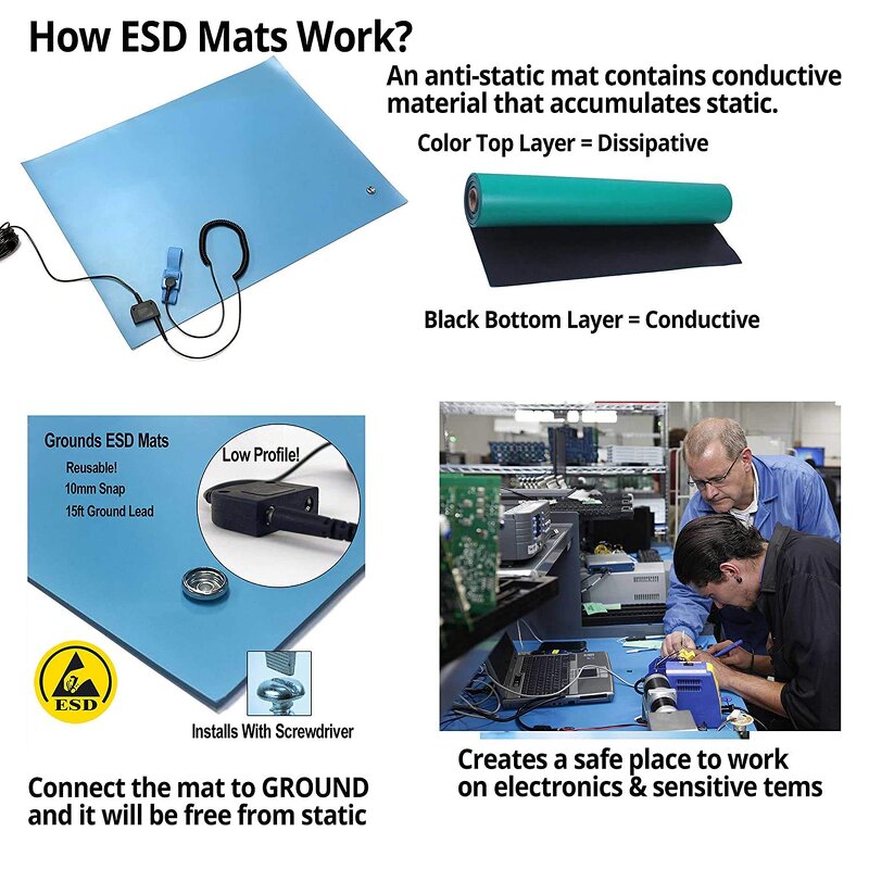 ESD Rubber Mat Factory - Black Blue Green 2 Layer Anti Static Table Mat