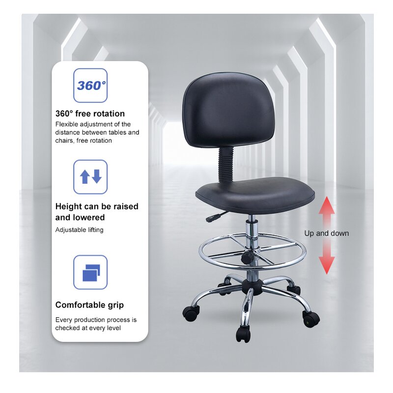 ESD Cleanroom Chair Supplier - Adjustable PU Leather with Foot Rest