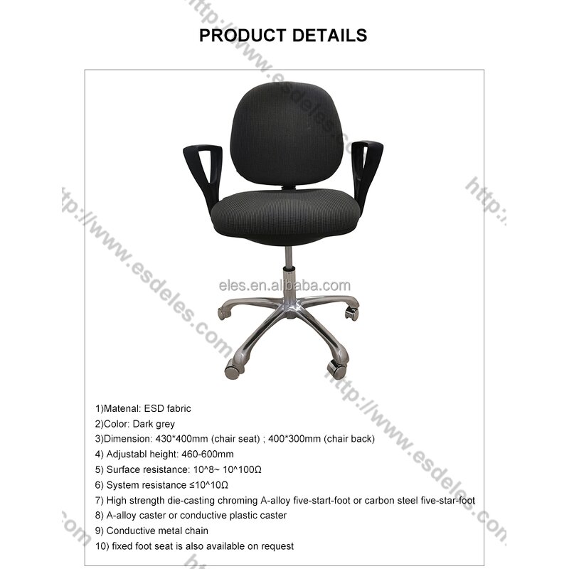 ESD Fabric Chair Factory - Grey Ergonomic Swivel Adjustable Footrest Chair