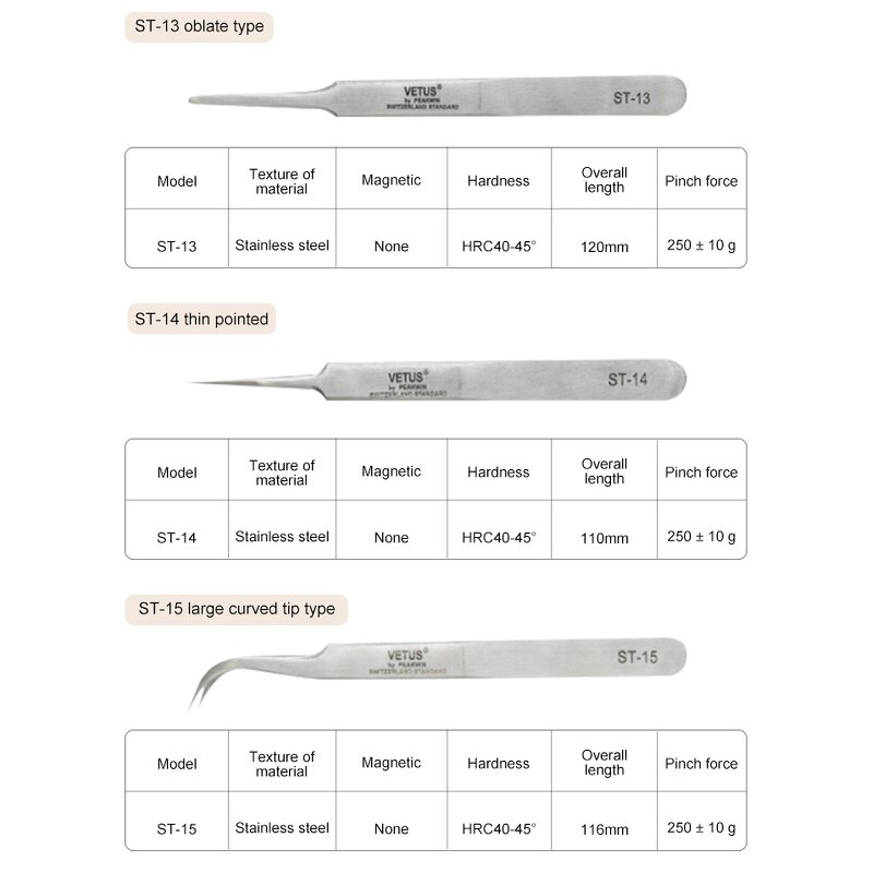 VETUS ST-10 Tweezers Supplier - Stainless Steel Eye Lash Slim Boot Tweezers