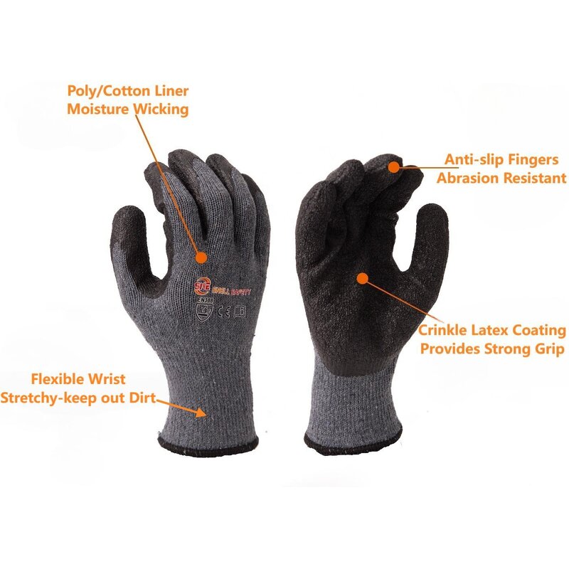 Latex Coated Gloves Supplier - Snell Safety 10 Gauge Black Crinkle