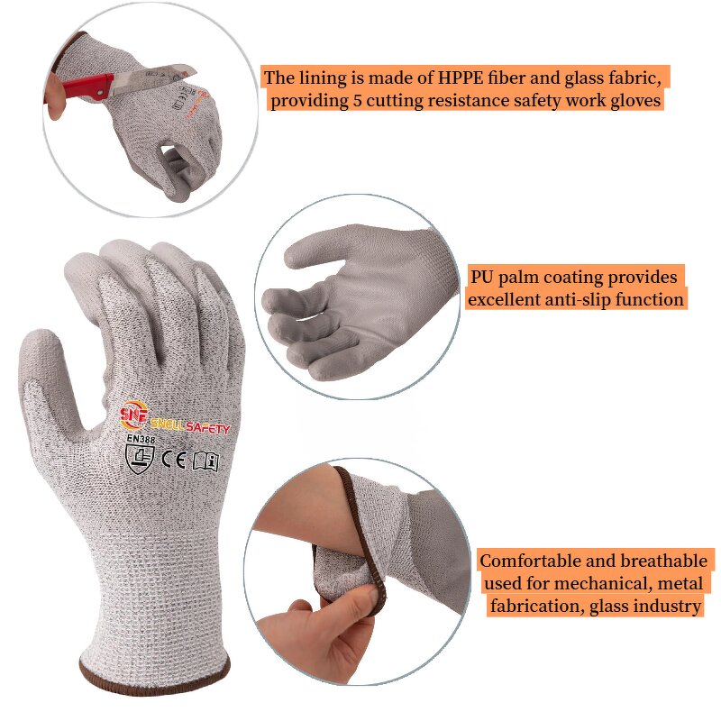 Cut Resistant Gloves Manufacturer - Snell Safety PU Coated EN388 C Level