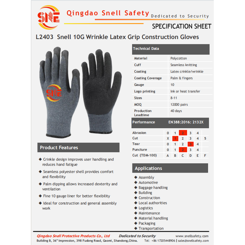 Latex Coated Gloves Supplier - Snell Safety 10 Gauge Black Crinkle