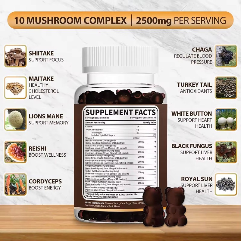 OEM  Pure Vegetarian and Lion Mane Mushroom Soft Candy Private Brand Sugar Free Mushroom Focus Puzzle Soft Candy