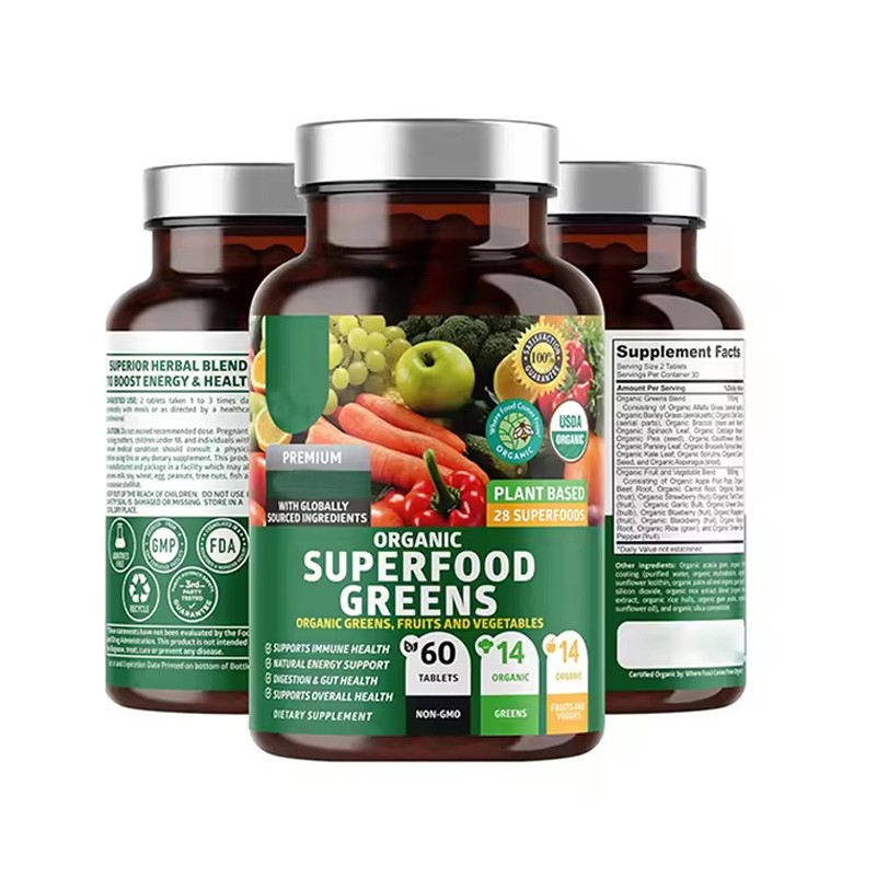 OEM Organic Super Food Greens Tablets Natural Fruit and Veggie Supplement with Alfalfa Beet Root Ginger Support Immunity Health