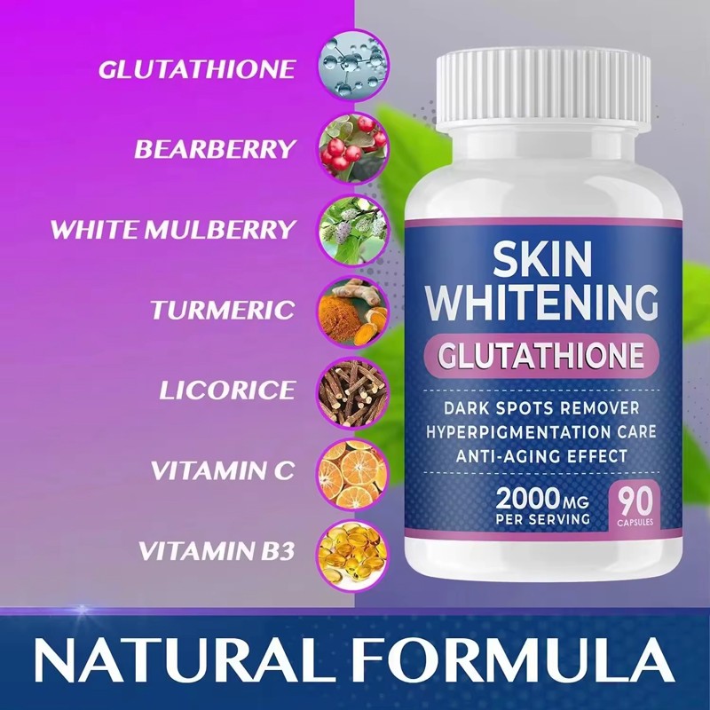 Dietary Supplement Pure Skin Whitening Glutathione Capsules logo Customized Skin Whitening Capsule for Full Body