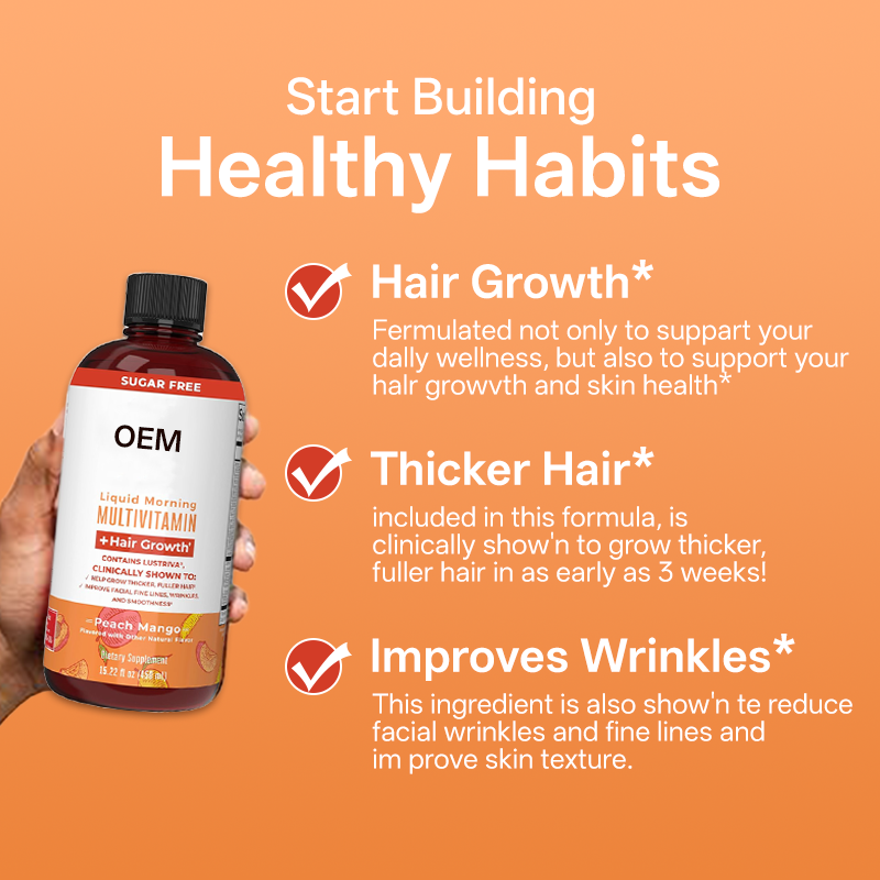 OEM Private Label Multivitamin Supplement Complex Multi-Vitamin b c e b5 d3 k2 Liquid Vitamins for Hair Growth Reduces Wrinkles