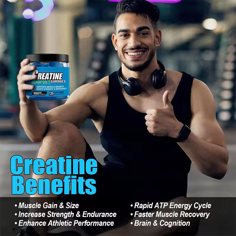 Custom Sports Pre Workout Muscle Growth Pills 5000mg Creatine Monohydrate Gummies Energy Boosting Creatine Gummy Supplement