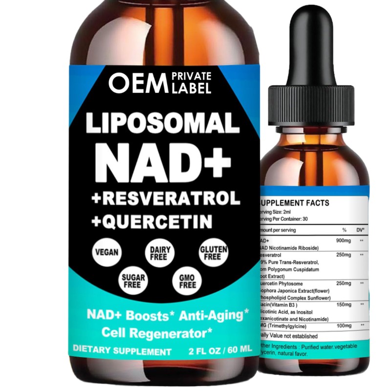 OEM 60ML Vegan Resveratrol NAD+ Liposomal Drops High Potency NAD Drops Liquid Supplement for Cell Regenerator