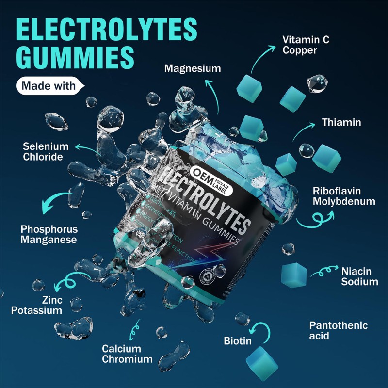 OEM Hydration Electrolyte Chews Supplement Muscle Growth Sugar Free Multivitamin Electrolyte Gummies