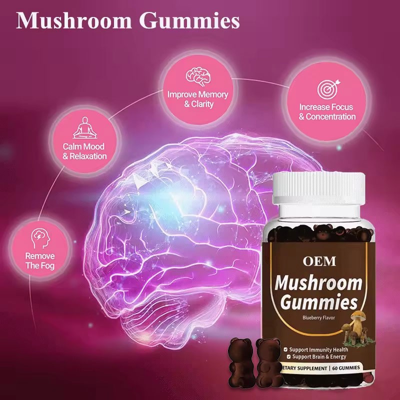 OEM  Pure Vegetarian and Lion Mane Mushroom Soft Candy Private Brand Sugar Free Mushroom Focus Puzzle Soft Candy