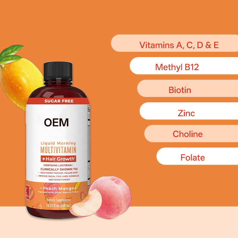 OEM Private Label Multivitamin Supplement Complex Multi-Vitamin b c e b5 d3 k2 Liquid Vitamins for Hair Growth Reduces Wrinkles