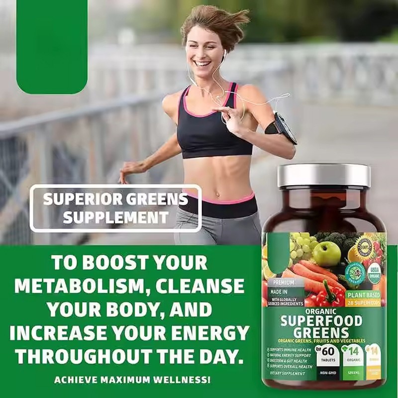 OEM Organic Super Food Greens Tablets Natural Fruit and Veggie Supplement with Alfalfa Beet Root Ginger Support Immunity Health