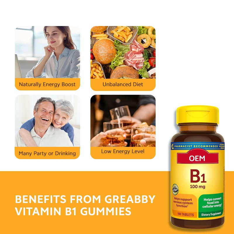 OEM Manufacturer Vitamin B1 B6 B12 Tablets Vitamin B Complex Capsules Healthcare Supplements Support Nervous System Function
