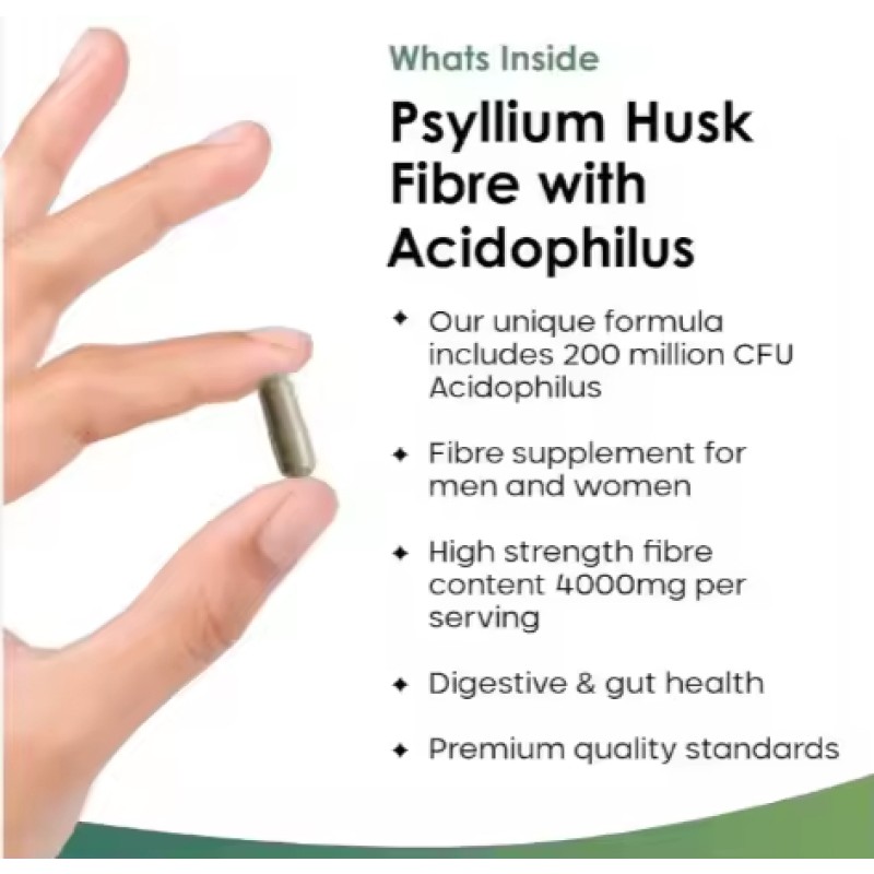 OEM ODM High Absorbency Psyllium Husk Capsules Probiotics 4000mg Psyllium Husk & Acidophilus Capsules