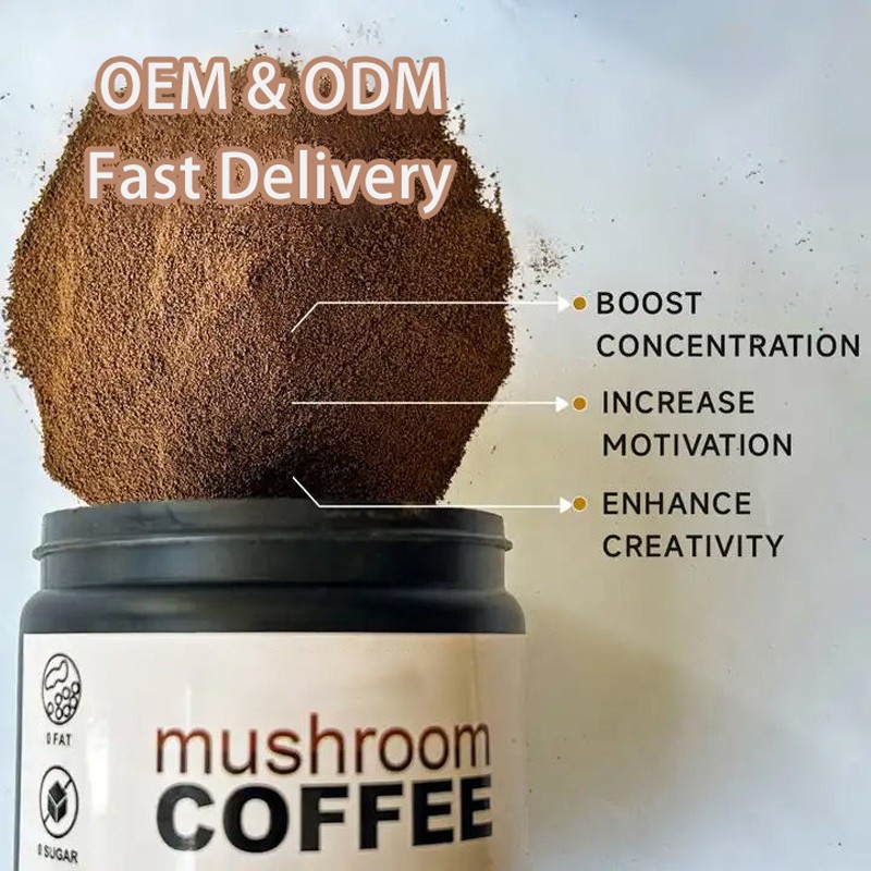 HALAL Certificated OEM ODM Tasty Mushroom Coffee Powder Organic Shitake Lion's Mane Reishi Cordyceps Mushroom Powder