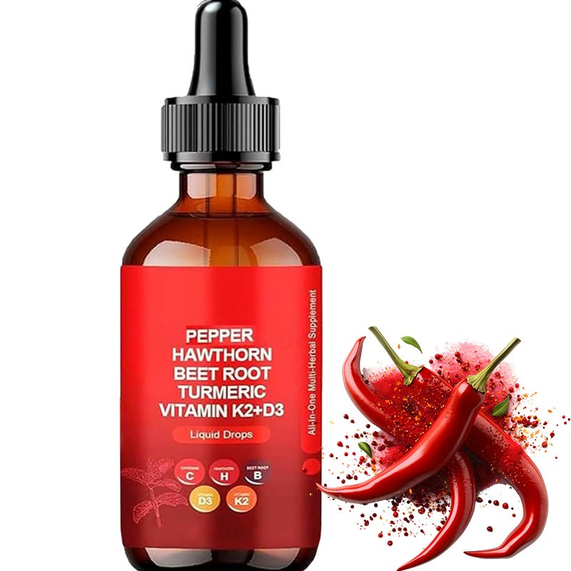 Hot Sale in Stock OEM/ODM Pepper Drops ALL in ONE Hawthorn Berry Vitamin D3 K2 Beet Root Turmeric Liquid Drops