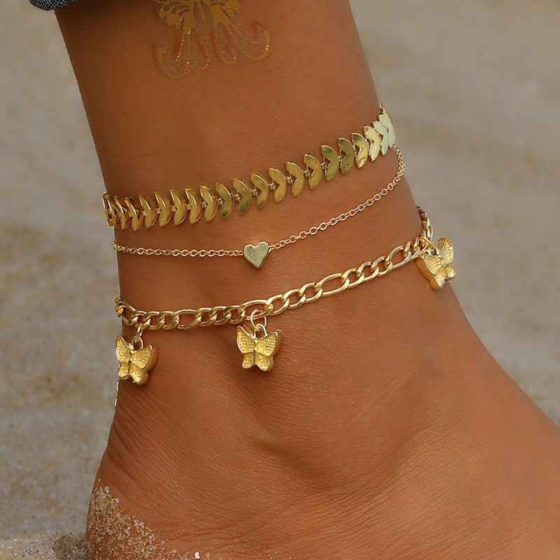 Gold Plated Retro Thick Chain Anklet Bracelet Personalized Retro Style for Women Cross-Border From Europe and United States