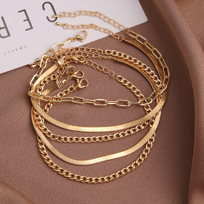 Gold Plated Retro Thick Chain Anklet Bracelet Personalized Retro Style for Women Cross-Border From Europe and United States