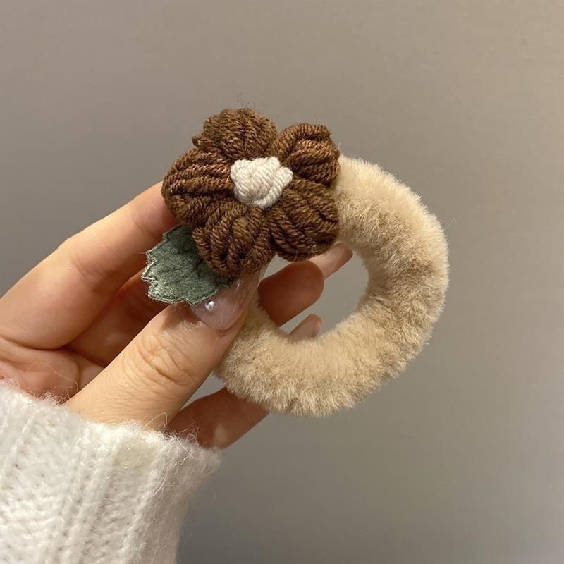 Cute Plush Flower Head Hairband for Women Internet Famous Sweet Fabric Rubber Band Headdress for Autumn Winter