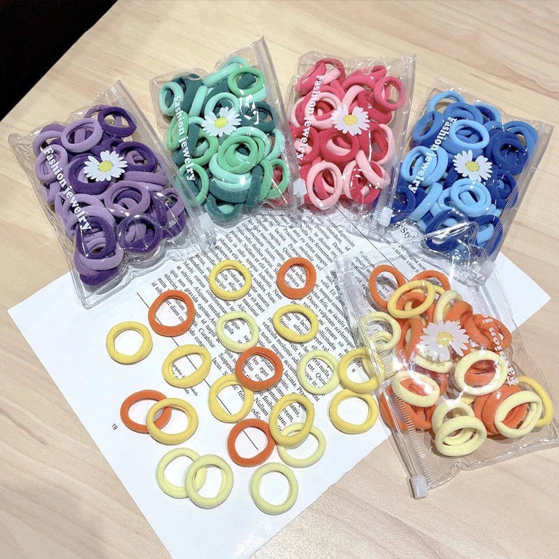 50pcs/bag Wholesale Small Gradient Color Hair Band Female Children's Rubber Band Towel Scrunchie Sweet Simple Tie Hair Head