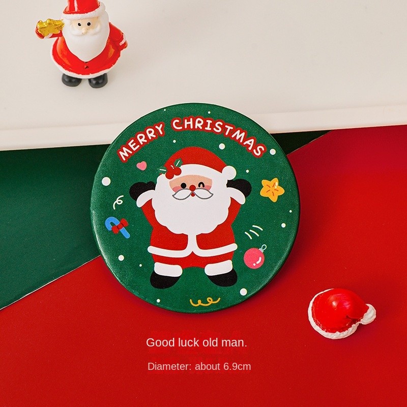 Cartoon Christmas Mini Portable Round Mirror Cute Handheld Student Award Gift Small Christmas Gift for Students