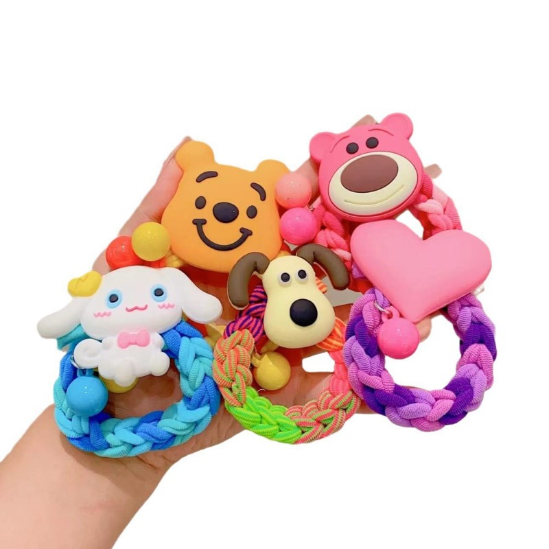 Wholesale Cute Cartoon Satin Hair Rope DIY Hair Accessories with Leather Cover Rainbow Braided Children's and Women's Hairband