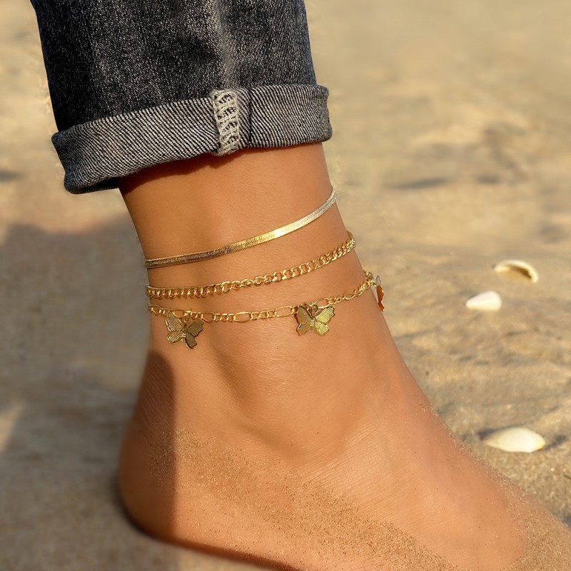Gold Plated Retro Thick Chain Anklet Bracelet Personalized Retro Style for Women Cross-Border From Europe and United States