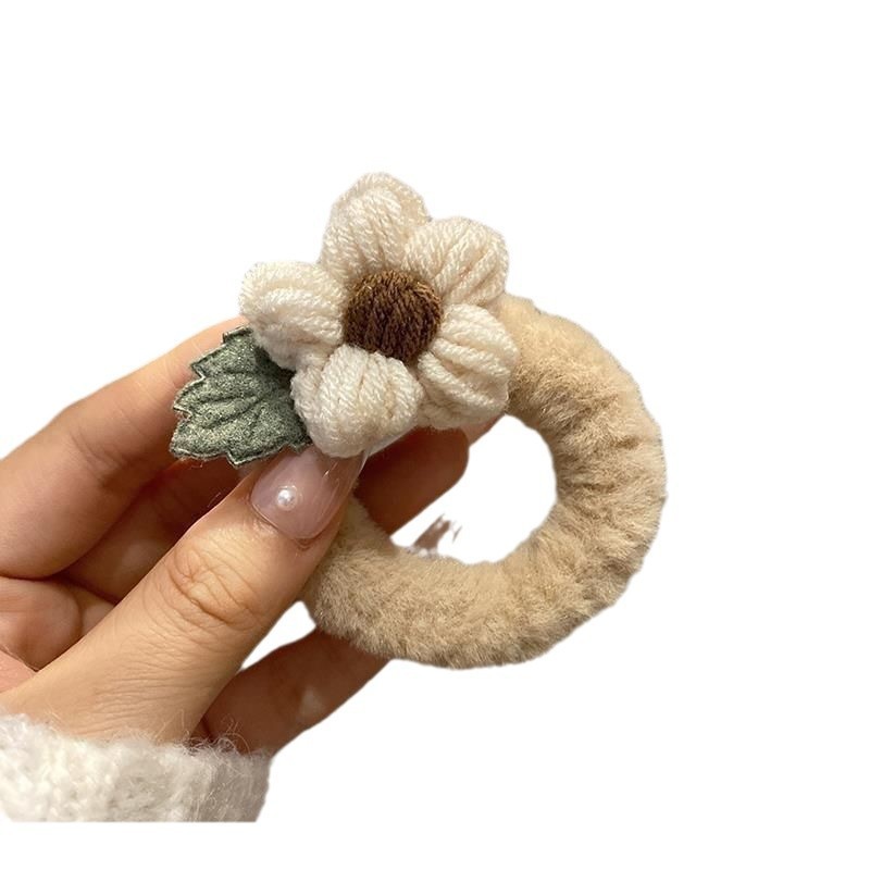 Cute Plush Flower Head Hairband for Women Internet Famous Sweet Fabric Rubber Band Headdress for Autumn Winter